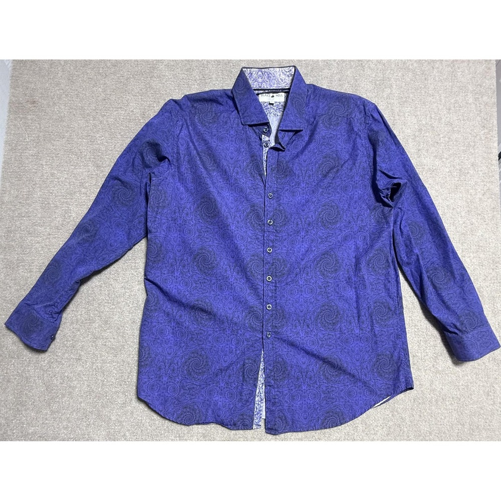 Blake Mill Shirt Mens 2XL Blue Purple Swirl Paisley Long Sleeve Button Up Cotton